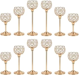 Crystal Candle Holders Gold Vintage Hollow Ball Candle Stand 12PCS | Bling Ball Candlestick Holders, Table Centerpiece, For Wedding, Dining, Party, Home Decor