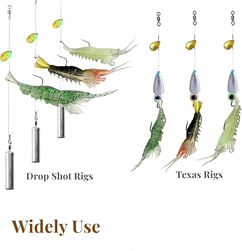 Miniatura 3 de DAMIDEL Juego de 30 señuelos de pesca de agua salada de camarones de simulación, juego de señuelos de plástico suave, juego de señuelos de camarón