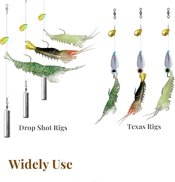 30Pcs Simulation Fishing Soft Plastic Lures Bait Kit, Lumionous Shrimp Lures Set, Universal Size 3.2in, 1/8oz, Bass Fishing Tackle