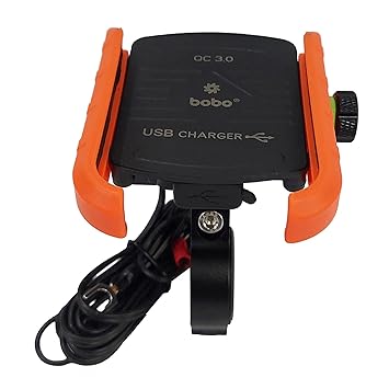 BOBO BM1 Jaw-Grip Waterproof Bike / Motorcycle / Scooter Mobile Phone Holder Mount with Fast USB 3.0 Charger, Ideal for Maps and GPS Navigation (Orange)