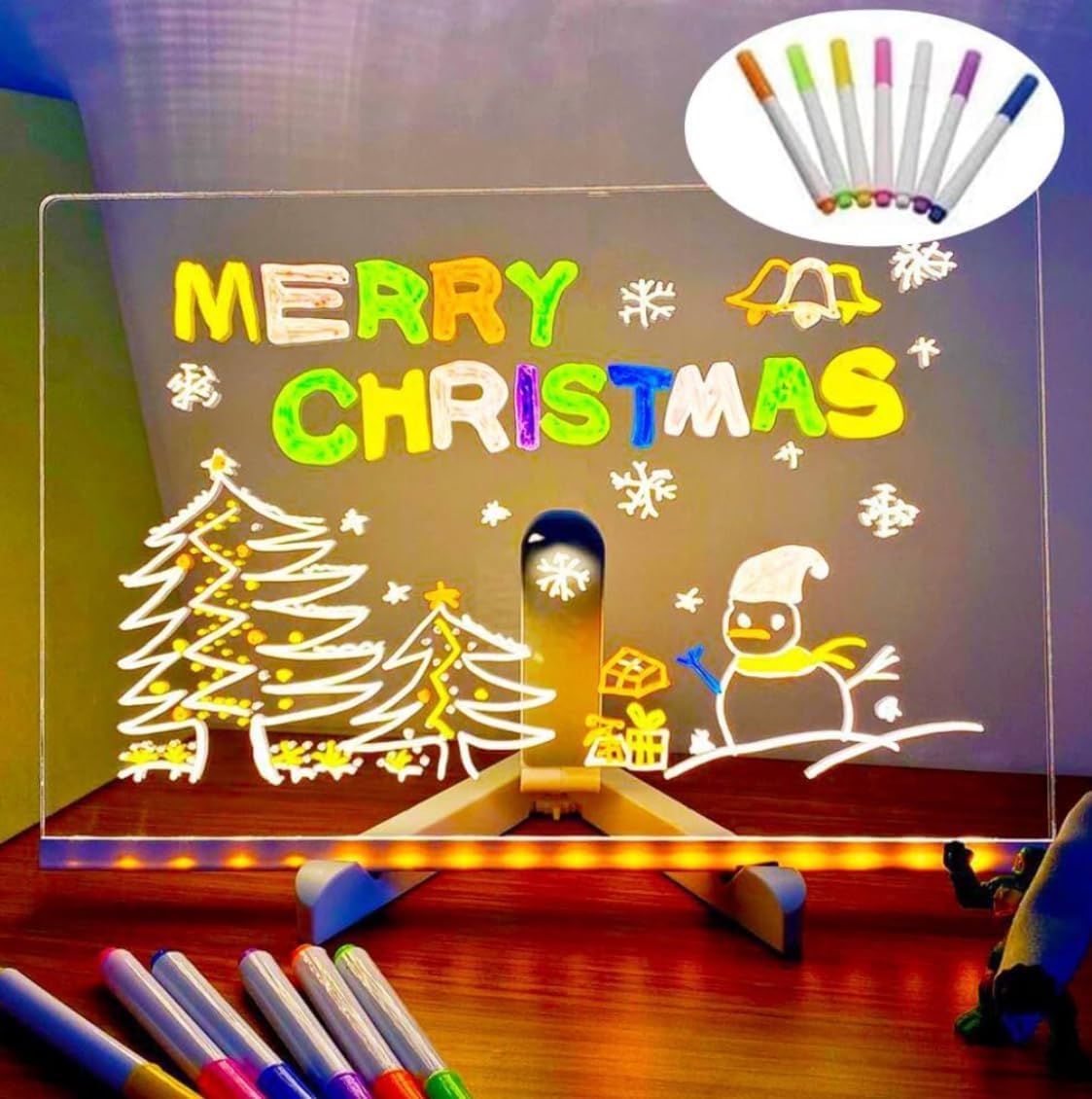 Acrylic Dry Erase Board 11.81" x 7.87" - LED Note Board with Colors - Light Up Dry Erase Board - LED Writing Board with Stand