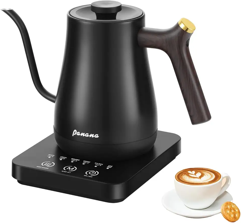 Panana Chaleira elétrica, controle de temperatura de pescoço de ganso com visor LCD, chaleira de café, aquecimento rápido, proteção contra superaquecimento, função de memória, 0,8 l