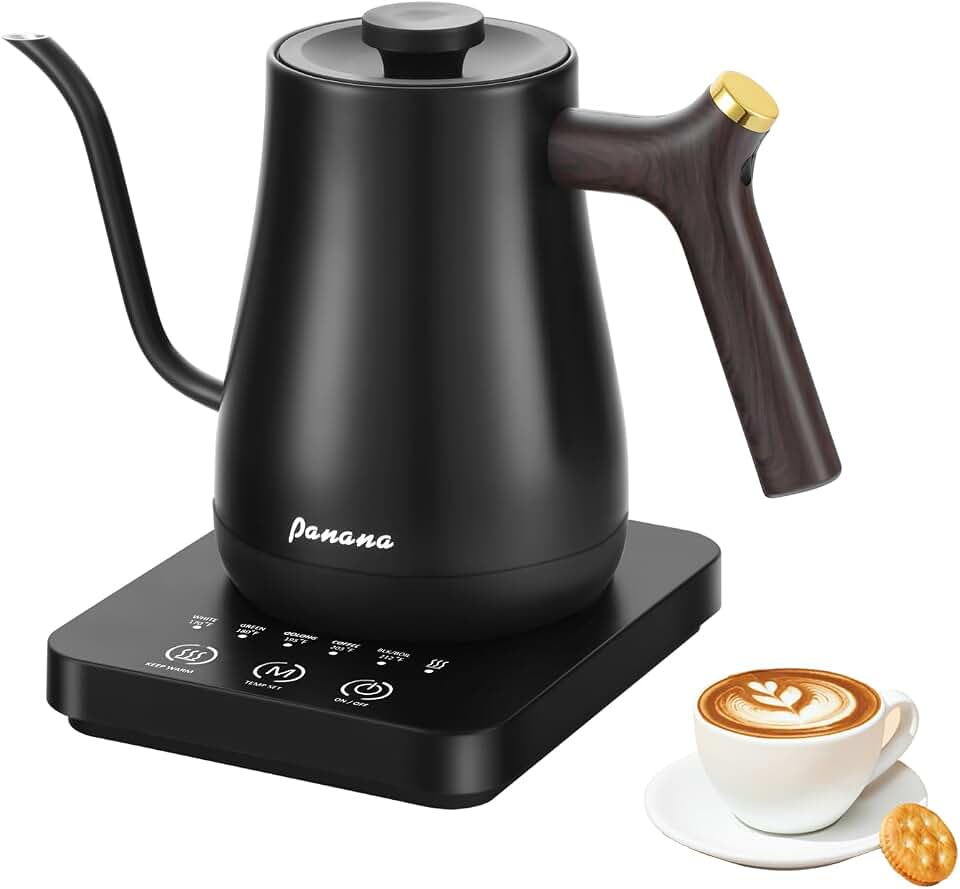 Panana Chaleira elétrica, controle de temperatura de pescoço de ganso com visor LCD, chaleira de café, aquecimento rápido, proteção contra superaquecimento, função de memória, 0,8 l