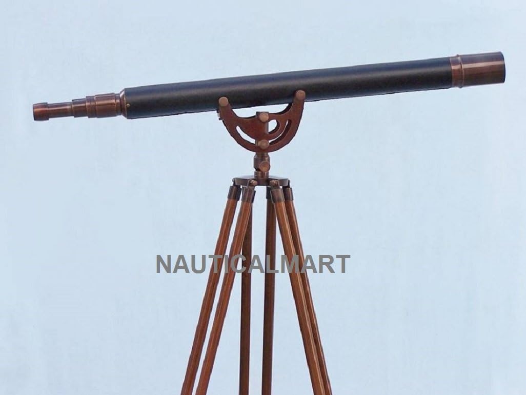 Nauticalmart Floor Standing Antique Copper with Leather Anchormaster Telescope 50"