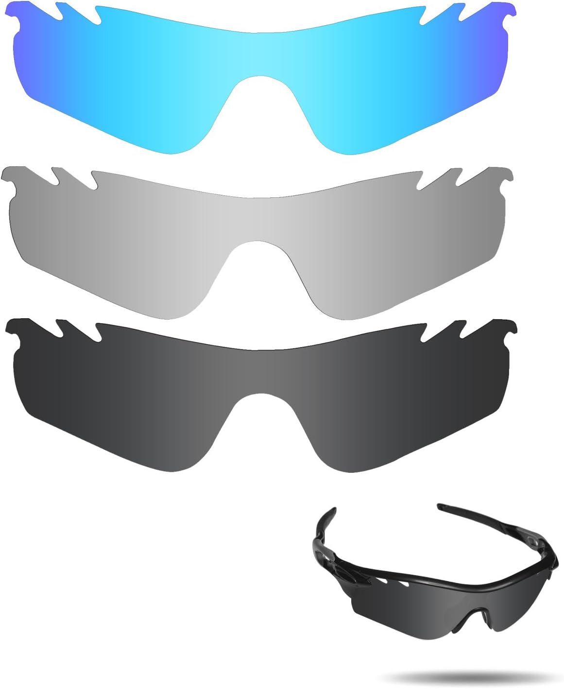 Fiskr Polarized Lenses Replacement for Oakley RadarLock Path Vented(OO9181) Sunglasses with Impact Resistance, UV Rays Protection and Multifunctional Protection(Black & Silver & Blue)