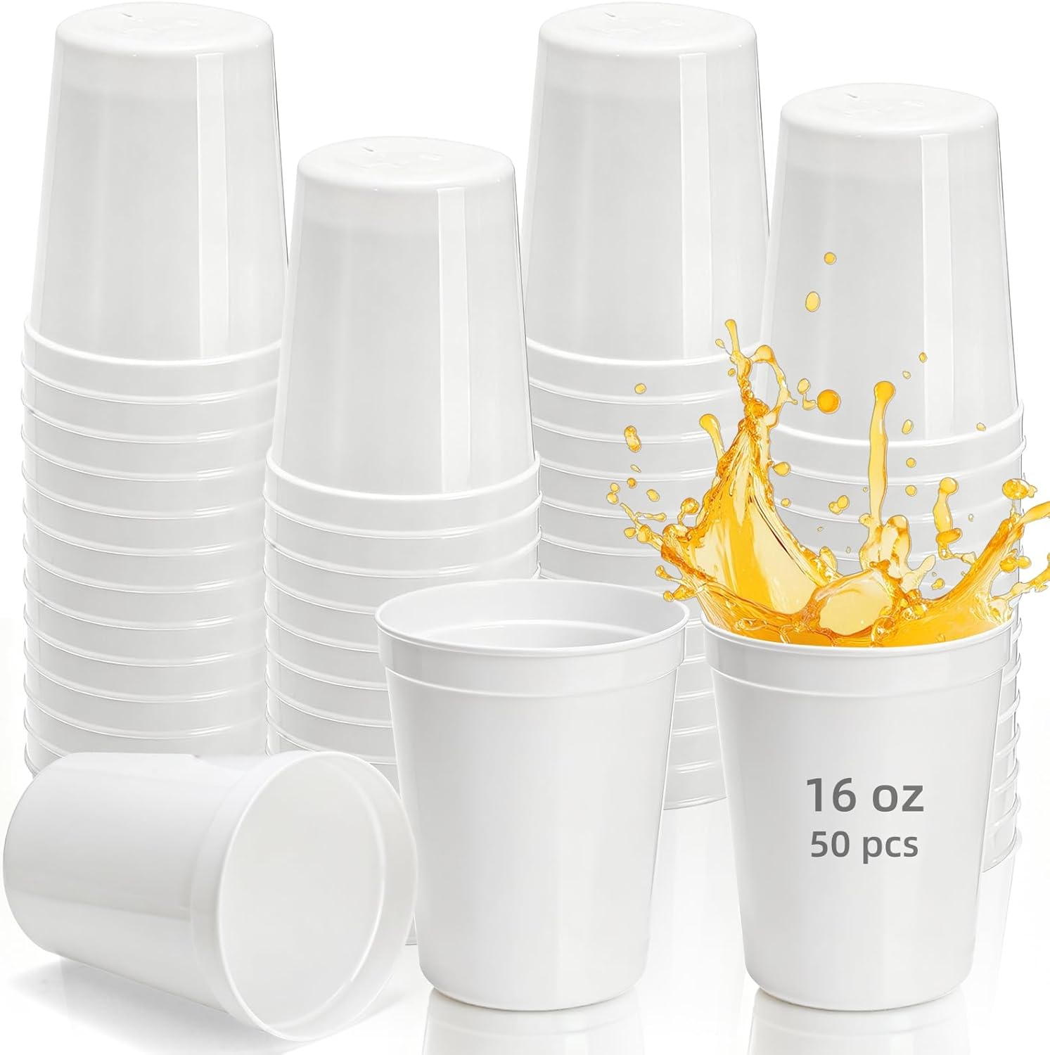 Cididu 50 Pack White Stadium Cups, Reusable 16 Oz Plastic Cups for Party, Blank Drink Tumblers Bulk for Birthday, Wedding, Baby Shower, Graduation, Events, Picnics, DIY Projects, BPA Free