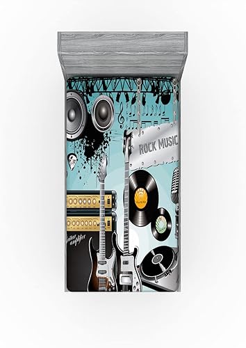 Miniatura 172 de Ambesonne - Sábana bajera ajustable multicolor, en colores y tres tamaños Azul y gris,Verde Militar Sage Green,Ámbar beige,Negro Grey White,Azul