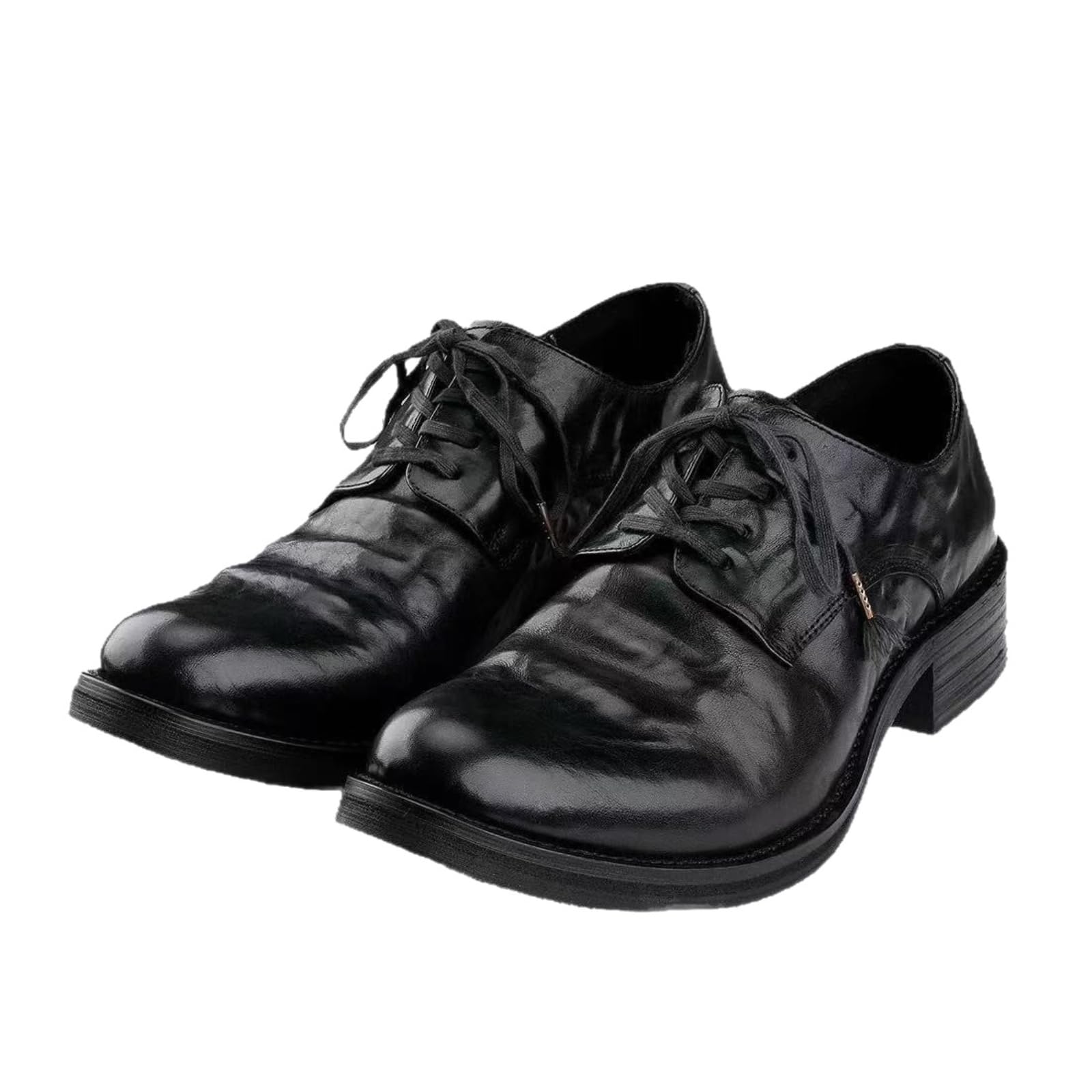 GFZMF Męskie buty Derby ze szpiczastym noskiem, cholewka z prawdziwej skóry cielęcej, postarzane wykończenie vintage, gruba podeszwa, wzrost wysokości 3-5 cm, sznurowane buty biznesowe na co dzień