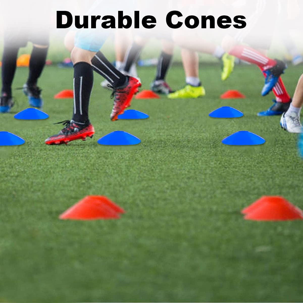 Soccer Cones 60 Pack for Training - Flexible Flat Disc Practice Cones with Carry Bag & Strap - High-Visibility Agility Field Markers for Football Basketball Lacrosse - Kids Youth Adult Sports Drills