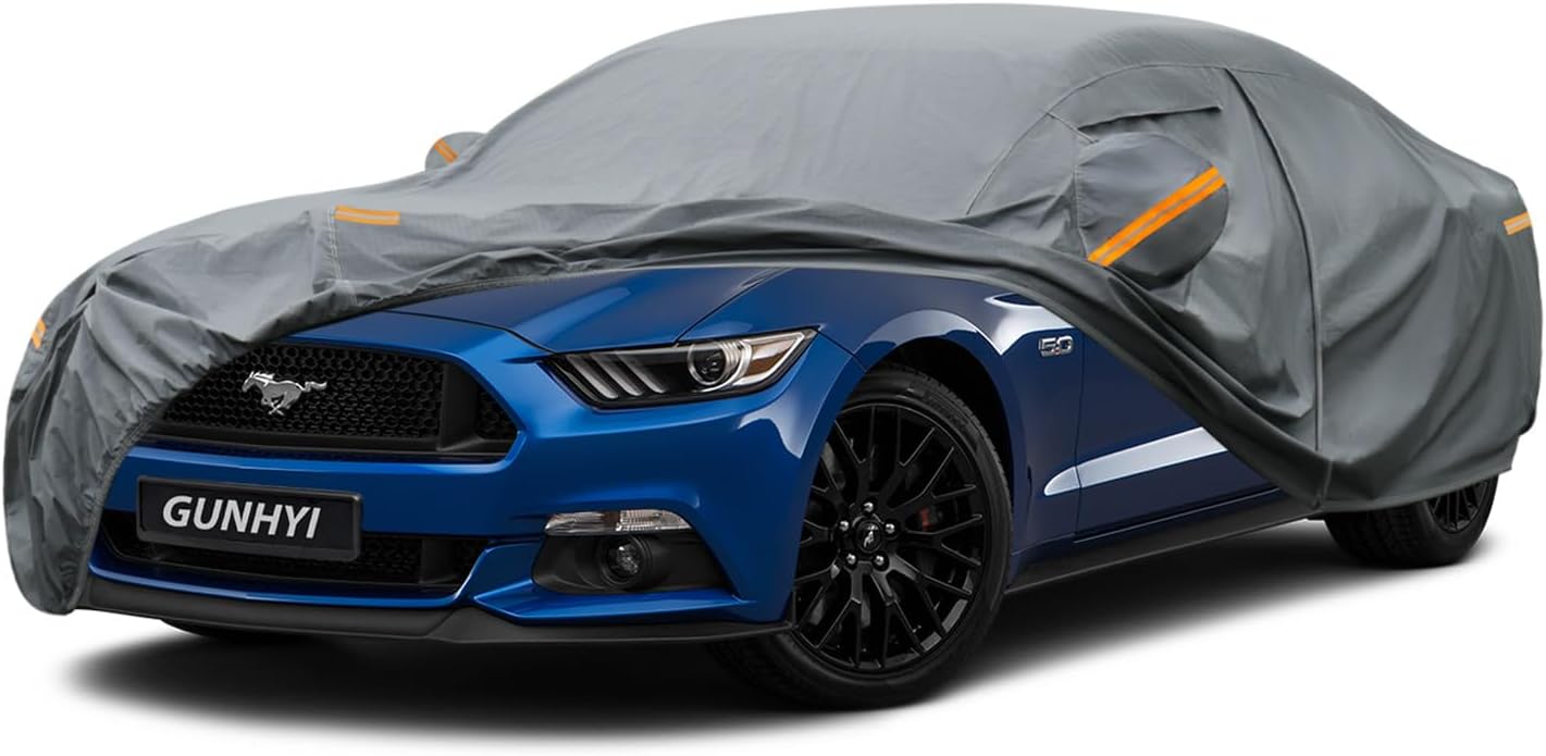 GUNHYI Premium Car Cover Custom Fit Ford Mustang, 16 Layers Heavy Duty Car Cover Waterproof All Weather with Zipper Door for Sun Rain Snow Dust Uv Protection
