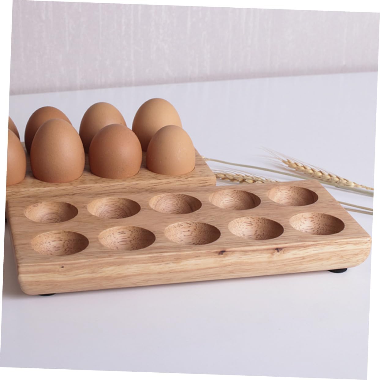 2pcs Wooden Egg Holder Tray Wood Egg Keeper Egg Holder Wood Egg Display Rack Kitchen Pantry Storage Fridge Crate Storage Rack Refrigerator Bamboo Succulent Plants 9 (Green)