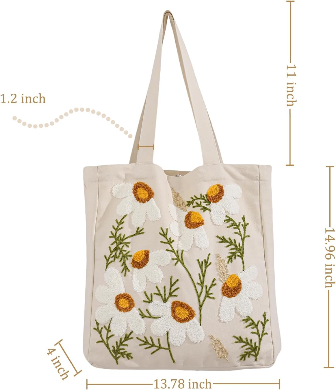 Aesthetic Embroidery Tote Bag for Lady Cute Reusable Canvas Shoulder Bag for Girls Women Shopping Grocery - Image 3