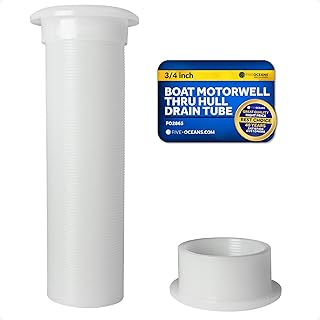 Five Oceans 3/4-Inch Boat Motorwell Thru Hull Drain Tube, White Nylon, Livewell Overflow Drain Tube - FO2865