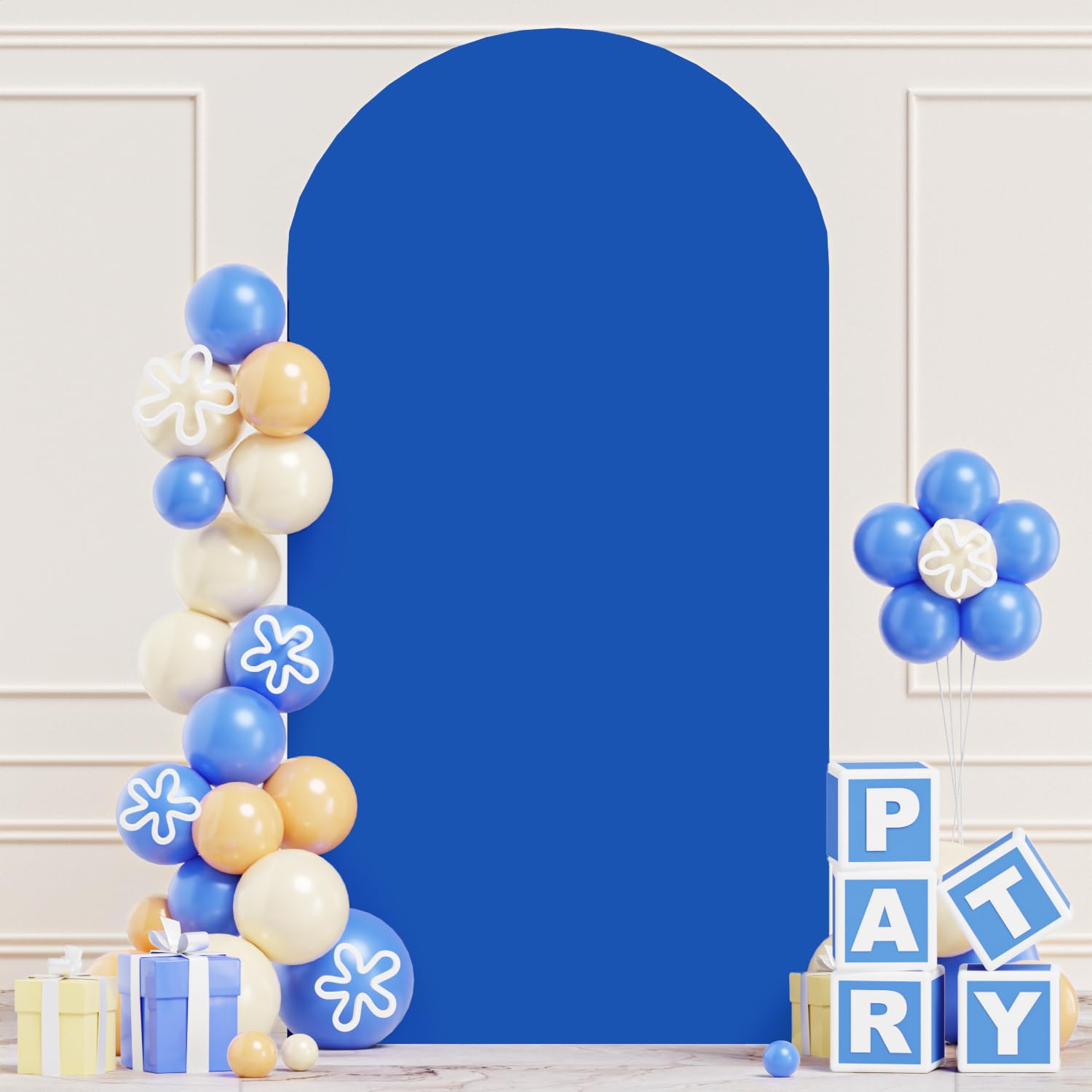 ROMANKAS Blue Arch Covers Stretchy Backdrop Wedding Arch Cover 6.6ft Spandex Fitted Backdrop Cover Double Side Arch Stand Cover Chiara Arch Cover for