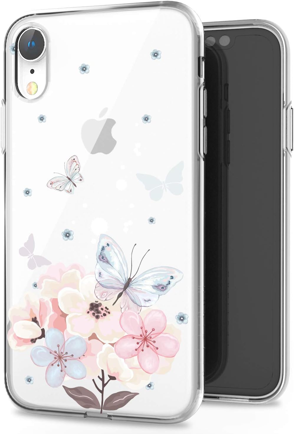 JAHOLAN iPhone XR Case Clear TPU Soft Slim Flexible Silicone Cover Girls Flower Design Cute Phone Case for iPhone XR - Pink Butterfly Flower