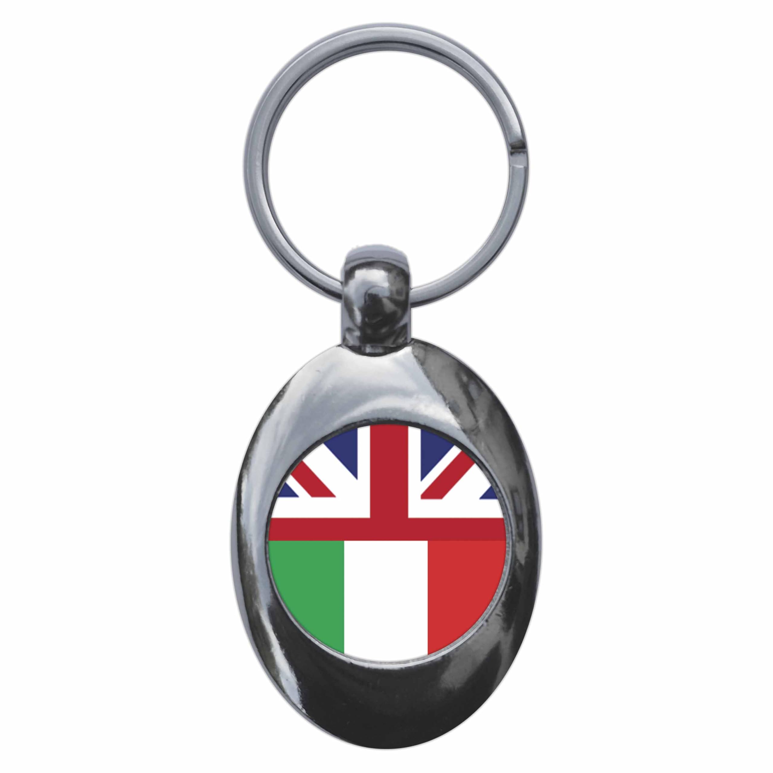 Ozorath Italy United Kingdom Split Flag Keyring Keychain With Trolley Coin