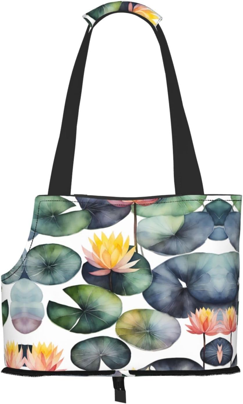Black Lily Pads 1 Print Portable Foldable Shoulder Bag for Travel,with Collar Hook and Handle Pad,Cute Stylish Design