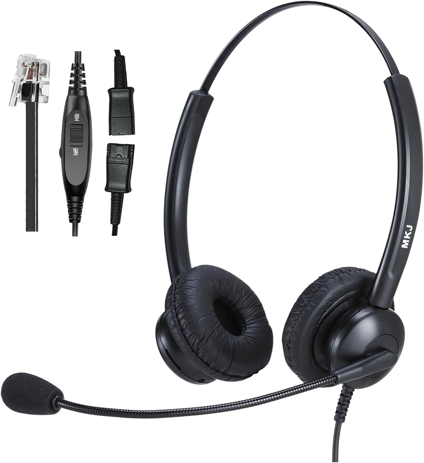 MKJ RJ9 Telephone Headset with Microphone, Noise Canceling Wired Headphone for Call Center Office, Clear Audio, Work for Avaya 1408, Aastra 6753i Polycom VVX410