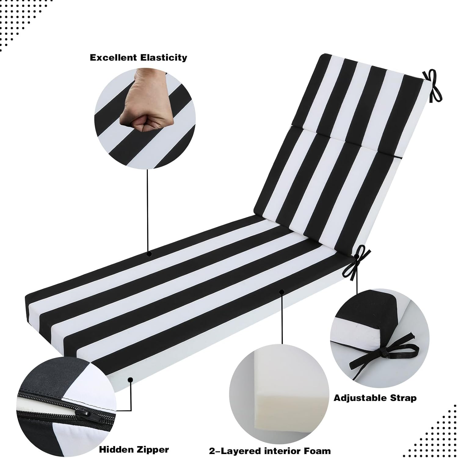 idee-home Chaise Lounge Cushions Outdoor, Lounge Chair Cushion Patio Furniture 72in.L x 21in.W x 3in.D Waterproof for Lawn Pool