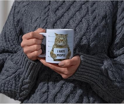 Cat Mug Cup Funny Written I Hate People Gift Coffee Tea Cup