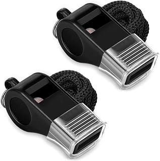 Hipat 2 Pack Loud Plastic Sports Whistles with Lanyard - 120dB Crisp Sound for Coaches, Referees, Lifeguards