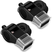 Whistle 2 Pack Sport Whistle Lanyard with Mouth Grip Louds, Crisp Sound, Black Plastic Whistle Ideal for Coach Referee, and Official