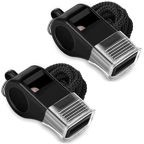 Whistle, 2 Packs Plastic Sports Whistles with Lanyard, Loud Crisp