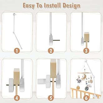 Baby Crib Mobile Arm, Adjustable Angle and Height, Cot Mobile Arm Wooden for Nursery Decor Mount Bed Bell Holder (White)