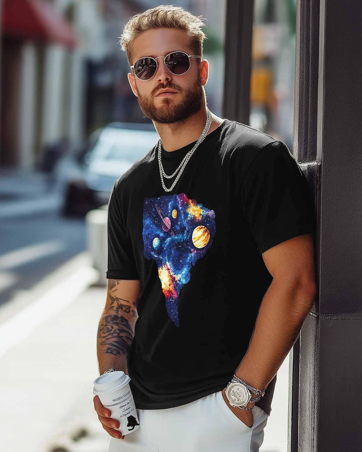 Men's T-Shirt Universe Planet Graphic Tees Cotton Short-Sleeve Casual Tops - Image 2