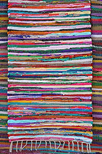 UAREHOME 100% Recycled Cotton Handmade Mat Multi Coloured Chindi Floor Rag Rug (Chindi 50x80)