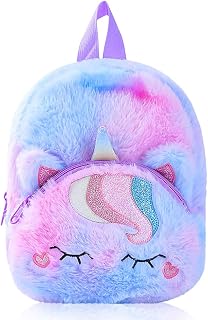 Plush Unicorn Backpack, Plush Backpack, Girls Unicorn Backpack, Cartoon Backpack, Soft Plush Baby Girl Rucksack Toddler Girl Gifts for 2-6 Years Old -A