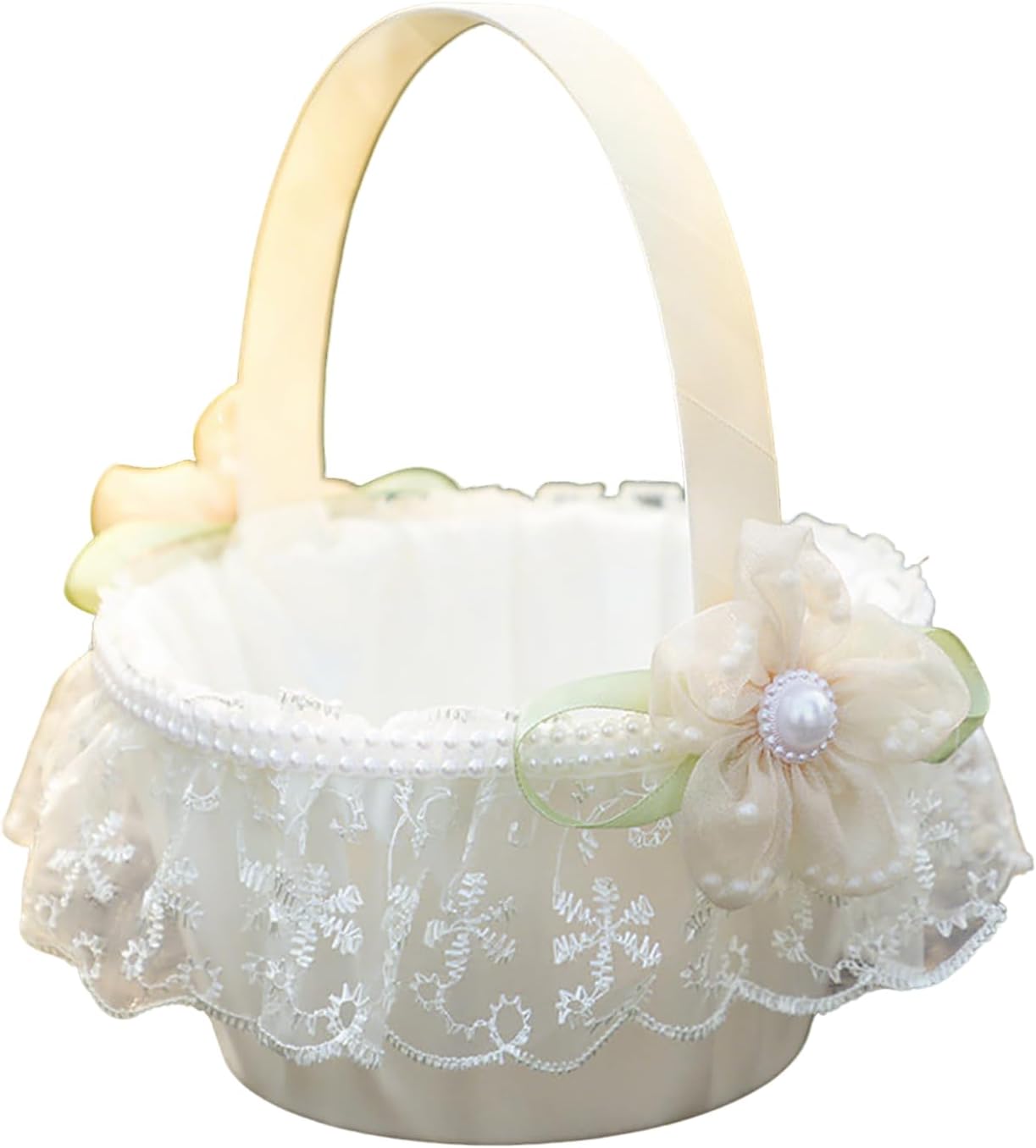 Sparkling Wedding Flower Girl Basket, Wedding Ceremony Flower Basket, With Ribbon Bow, Suitable for Ring Ceremony Accessories. (Light pink)