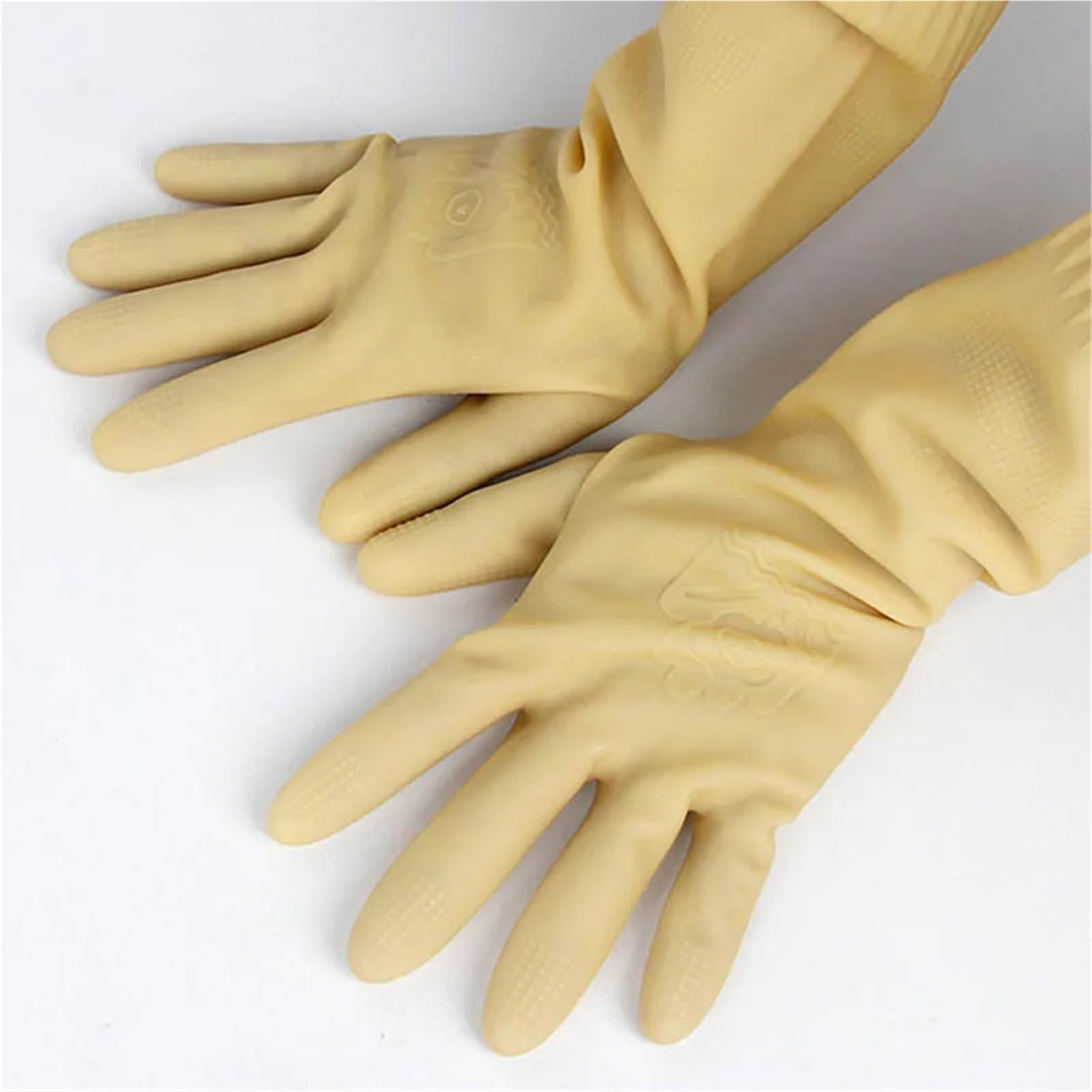 3 Stück beige verlängerte und verdickte Latexhandschuhe for Küchenarbeiten, Geschirrspülen, Wäschewaschen, Leder, Gummi, wasserdicht ölbeständig Für Küche Putzen(M)