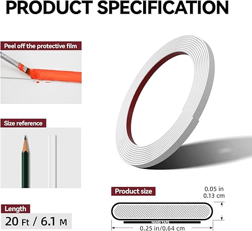 Miniatura 4 de JSIWOTH 6.35cm × 6.1m Cinta Adhesiva Pelar y Pegar para Molduras de Pared - Moldura Adhesiva Flexible para Paredes, Bordes, Ventanas, Azulejos de
