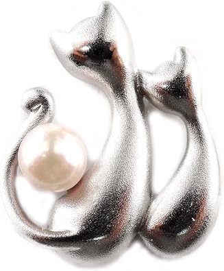 ISUZU MSJ 5745- SV Tack Brooch, Akoya Cats, 2 Cats, Silver, Pearl