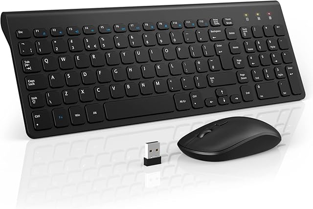 Wireless keyboard Mouse Set UK, Deeliva 2.4GHz Ultra Thin Compact Portable Keyboard with Numeric Keypad, Silent Cordless Mouse, Super Energy Saving, 3 Adjustable DPI for Windows, Computer, Laptop, PC