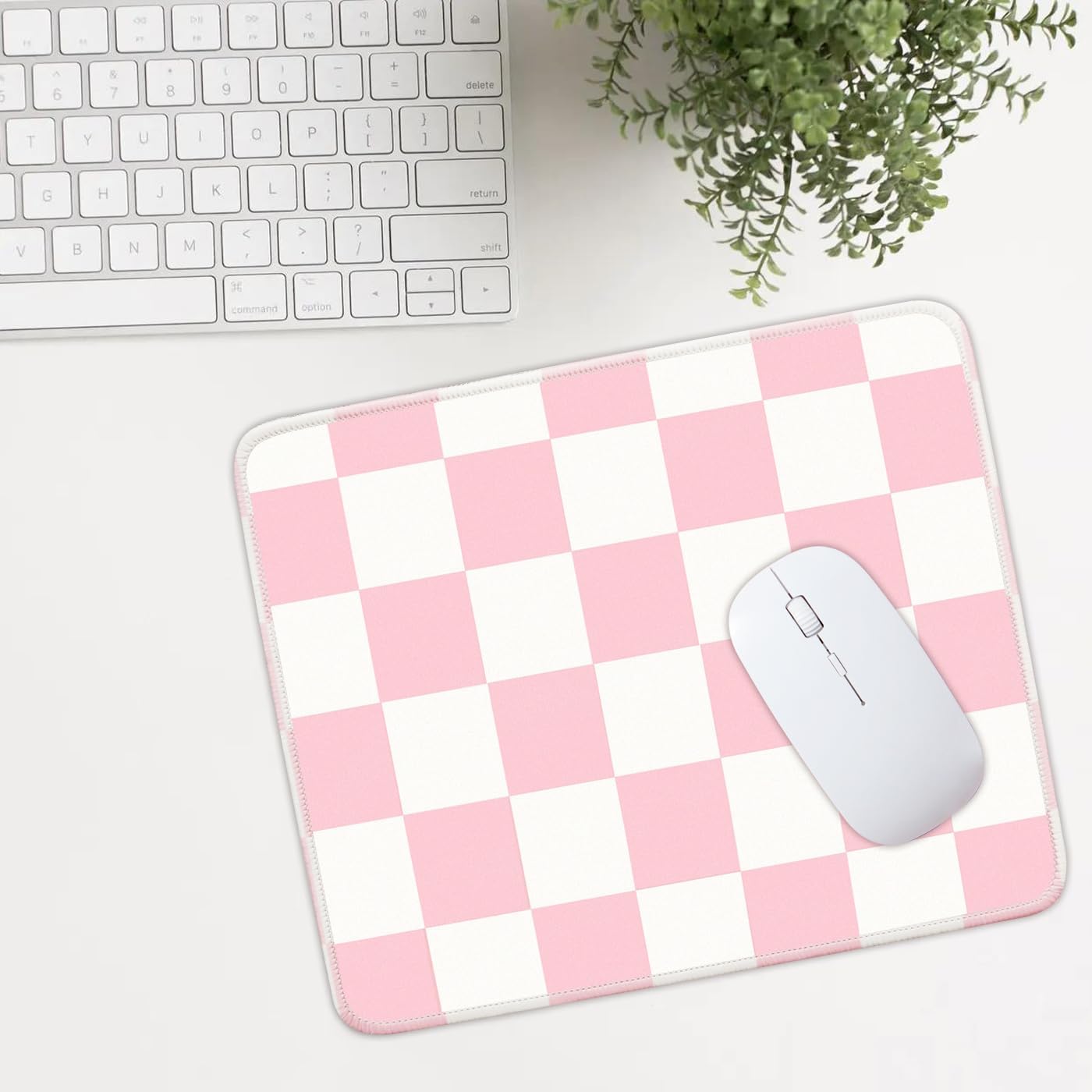 Mouse Pad for Desk with Stitched Edge, Premium Cute Washable Mouse Pads. Computer Mousepad with Non-Slip Rubber Base, Mousepads for Laptop, 9.25x7.75x0.12 inch (Pink Checkers) image 3