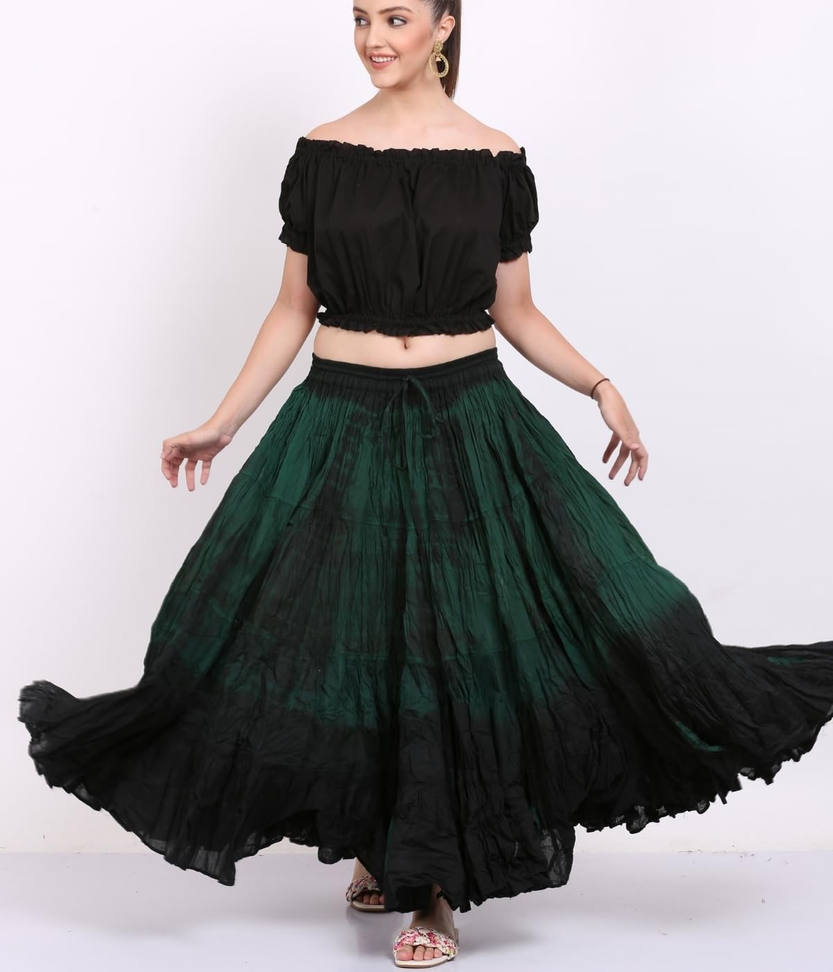 Wevez Women's 25 Yard Casual High Waist Long Maxi Skirt with Elastic Waistband Flared Cotton Skirts for Women