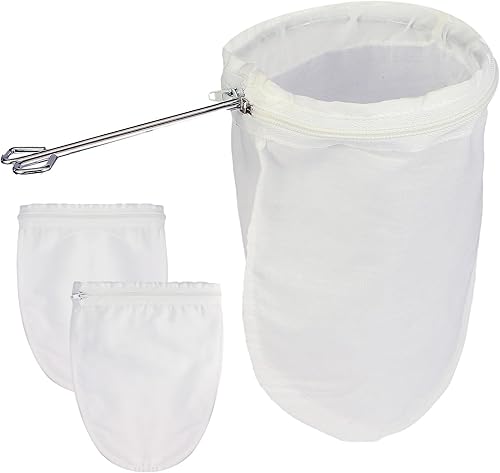 Colador de malla fina, 3 bolsas de colador de tela reutilizables con mango de acero inoxidable, bolsa de leche de nueces, colador de jugo para cocina