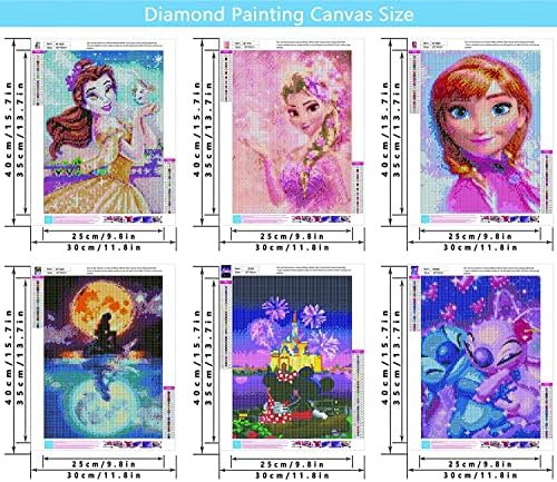 BOGVIAP Diamond Painting 6 Pack,Diamond Art Kits for Adults,Cartoon Princess Diamond Art Painting Round Full Drill for Gift,Wall Decor 12x16 Inch