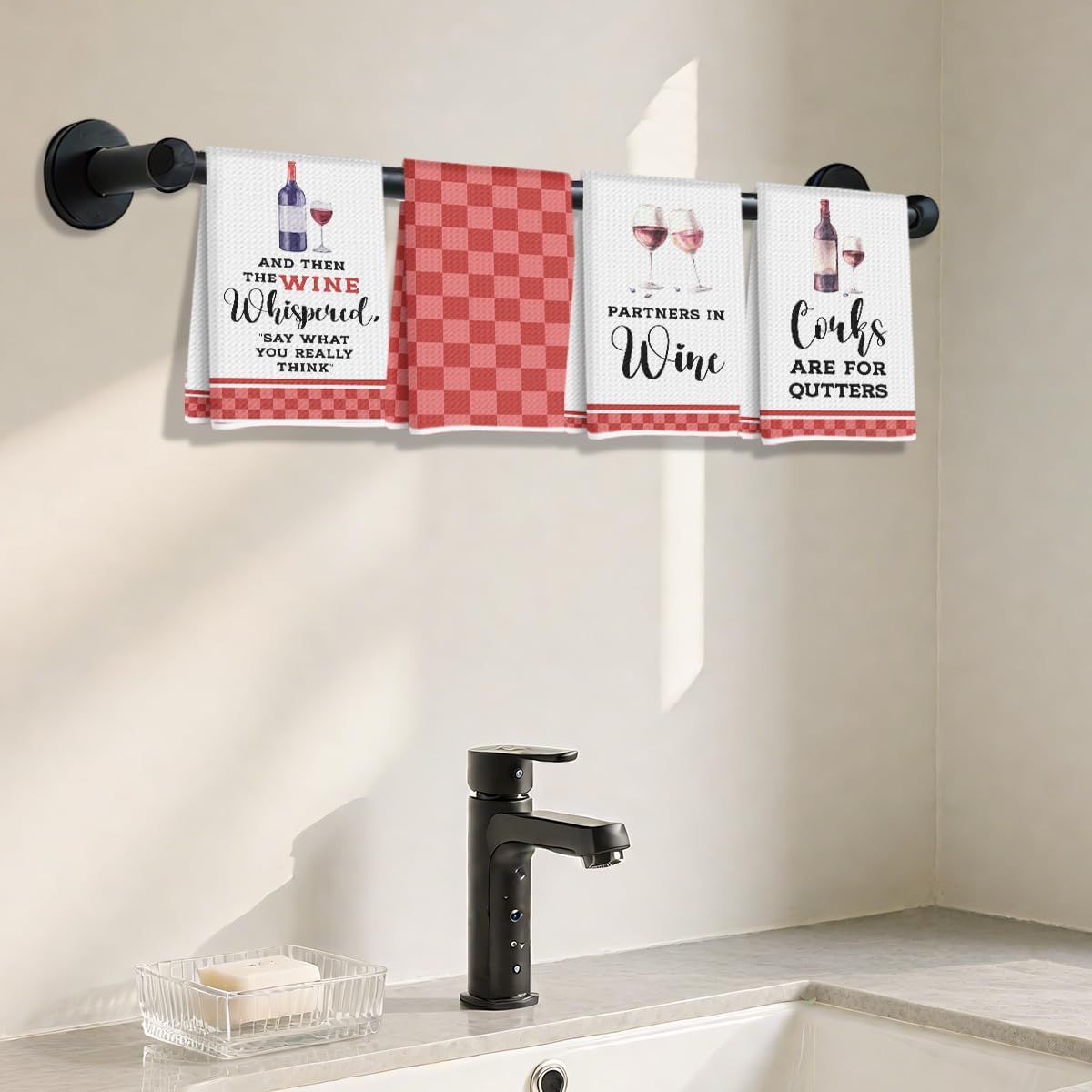 4Pcs Funny Kitchen Towels 24x14 Inch, The Wine Whispered, Red Checkered Waffle Hand Towels for Kitchen Home, Absorbent Soft Microfiber Dish Cloth Tea Towel, Wine Lovers Gifts for Women - Image 4