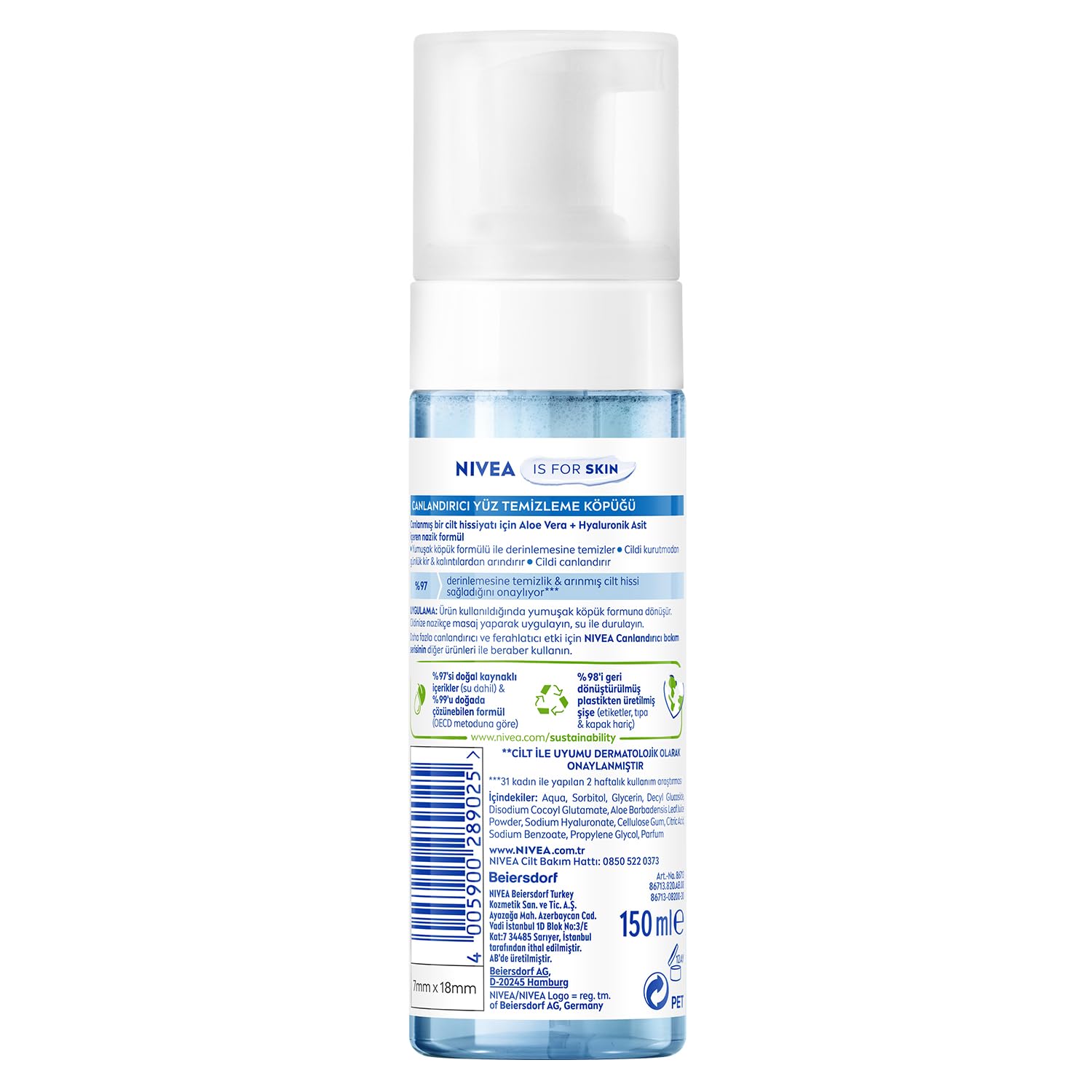 NIVEA Erfrischendes Gesichtsreinigungsmousse, 150 ml, Gesichtsreinigungsschaum mit Aloe Vera und feuchtigkeitsspendender und beruhigender… – Ansicht 2