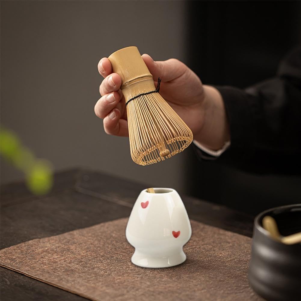 Juego de cuencos de matcha en forma de corazón de 4/5/6 piezas, kit japonés de matcha con batidor y bandeja para una preparación perfecta del té matcha, elegante diseño de corazón para el hogar y