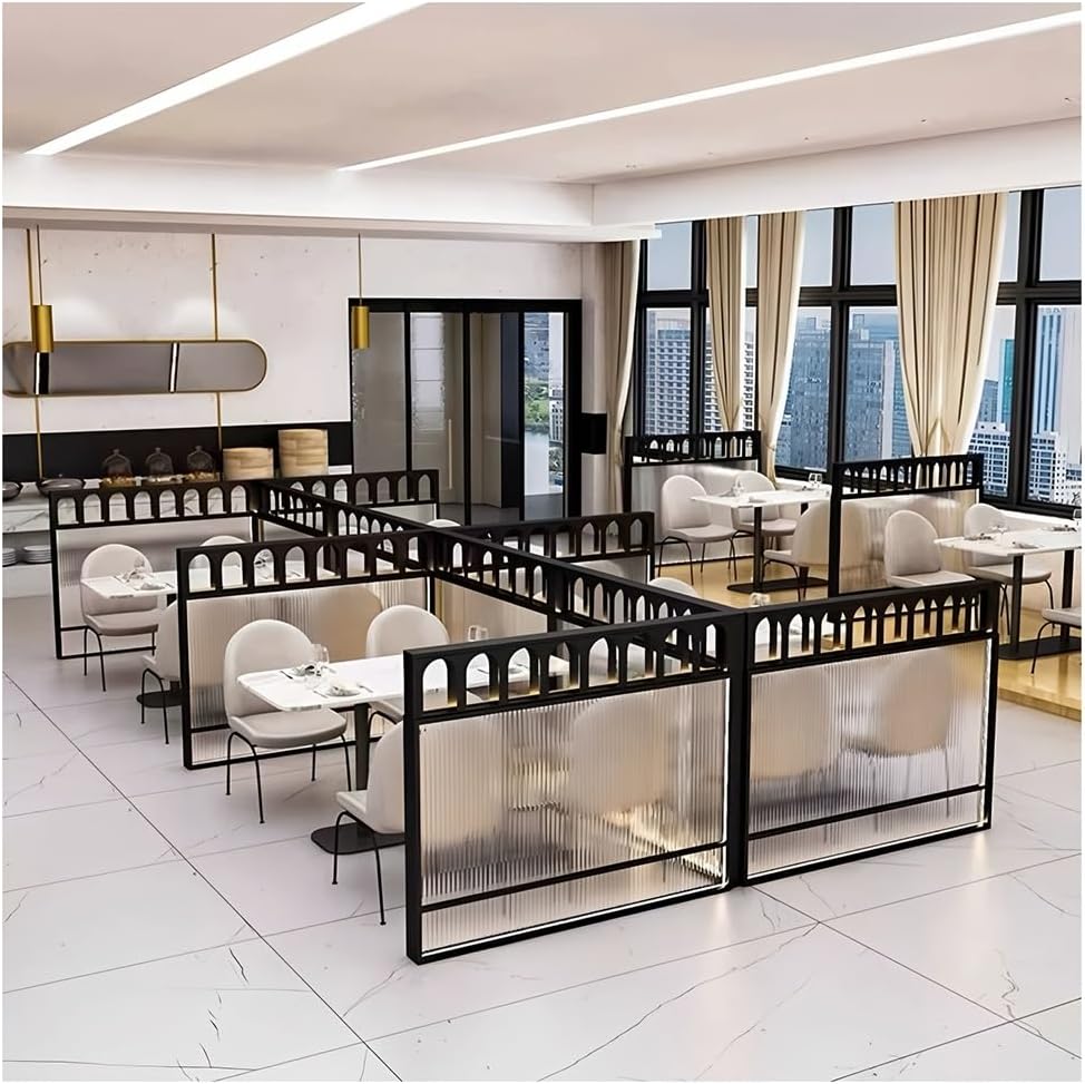 Glass Room Divider Office Partition Tempered Glass Panels Table Dividers Panels Partitions，Translucent Glass Partition for Dining Areas Desk Privacy Screen Decorative Room Divider for Restau
