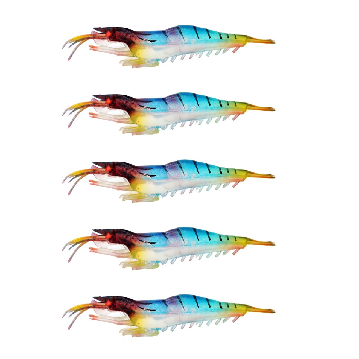 5PCS Soft Plastic Shrimp Lure，Luminous Fishing Bait Artificial Fishing Bait Fishing Lure Shrimp Prawn Bait for Freshwater Saltwater 9cm LY-RX09