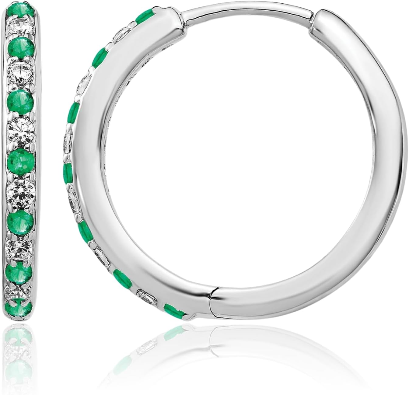 IceCarats 14K Solid White Gold 0.66 carat Green Emerald Diamond Medium Huggie Hoop Earrings 18mm 3/4 inch Round Cut, Natural, Prong Set, Snap Back For Her