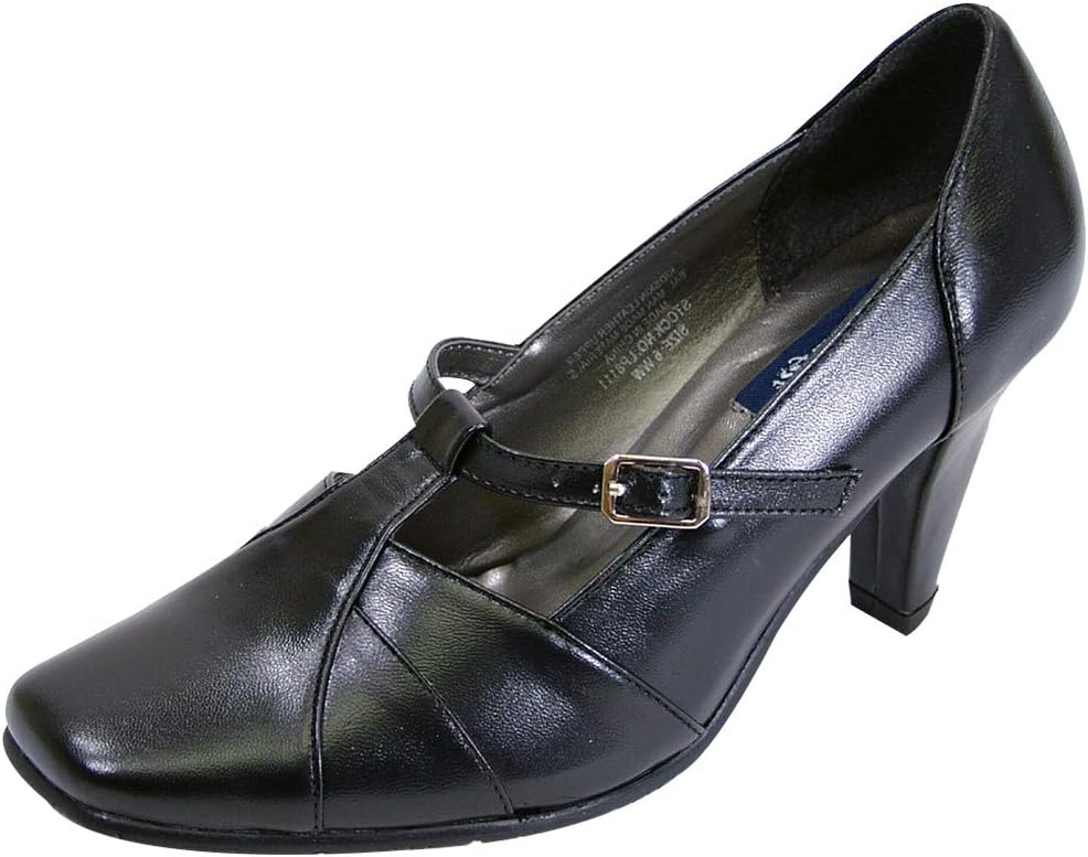 Peerage Isabel (LP8111) Women's Wide Width T-Strap Dress Pump Shoes Black 5.5