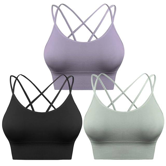 Sykooria 3 Pack Strappy Sports Bra for Women Sexy Crisscross for Yoga Running Athletic Gym Workout Fitness Tank