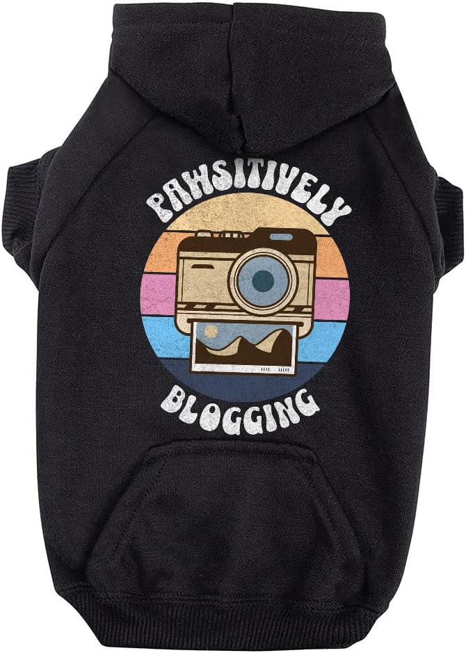 Pawsitively Dog Hoodie with Pocket - Quote Design - Retro Camera - Black, M