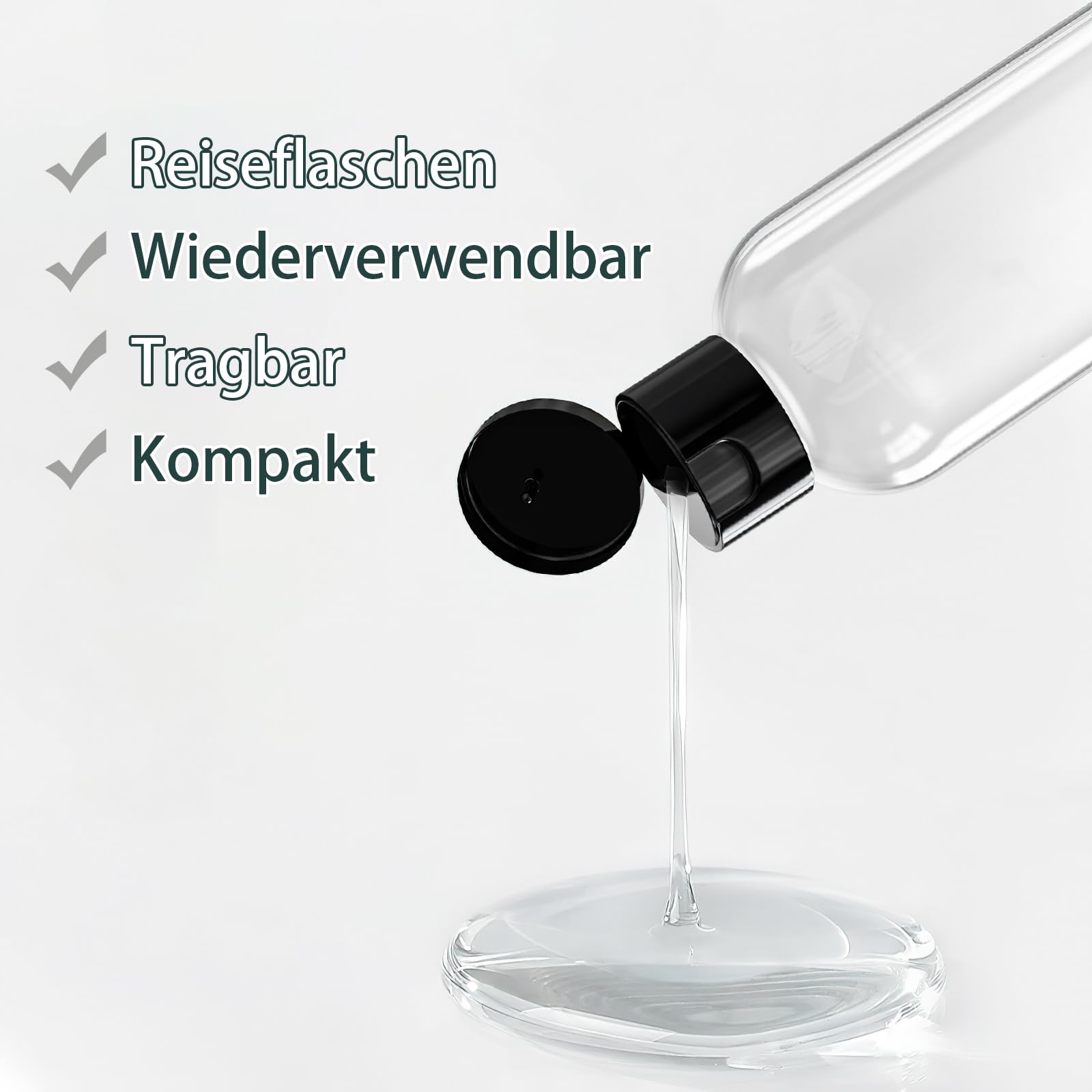50 Stück Kleine Reiseflaschen für Flüssigkeiten , 100ml Leere Shampoo Flaschen, Klare Kunststoffflaschen mit Klappdeckel und Trichter, Nachfüllbare Kosmetikbehälter Quetschflaschen für Lotion, Reise